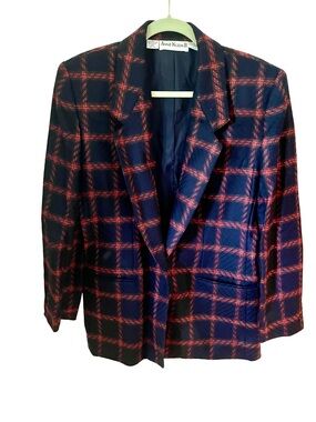 Vintage Anne Klein Plaid Wool Cashmere Blazer